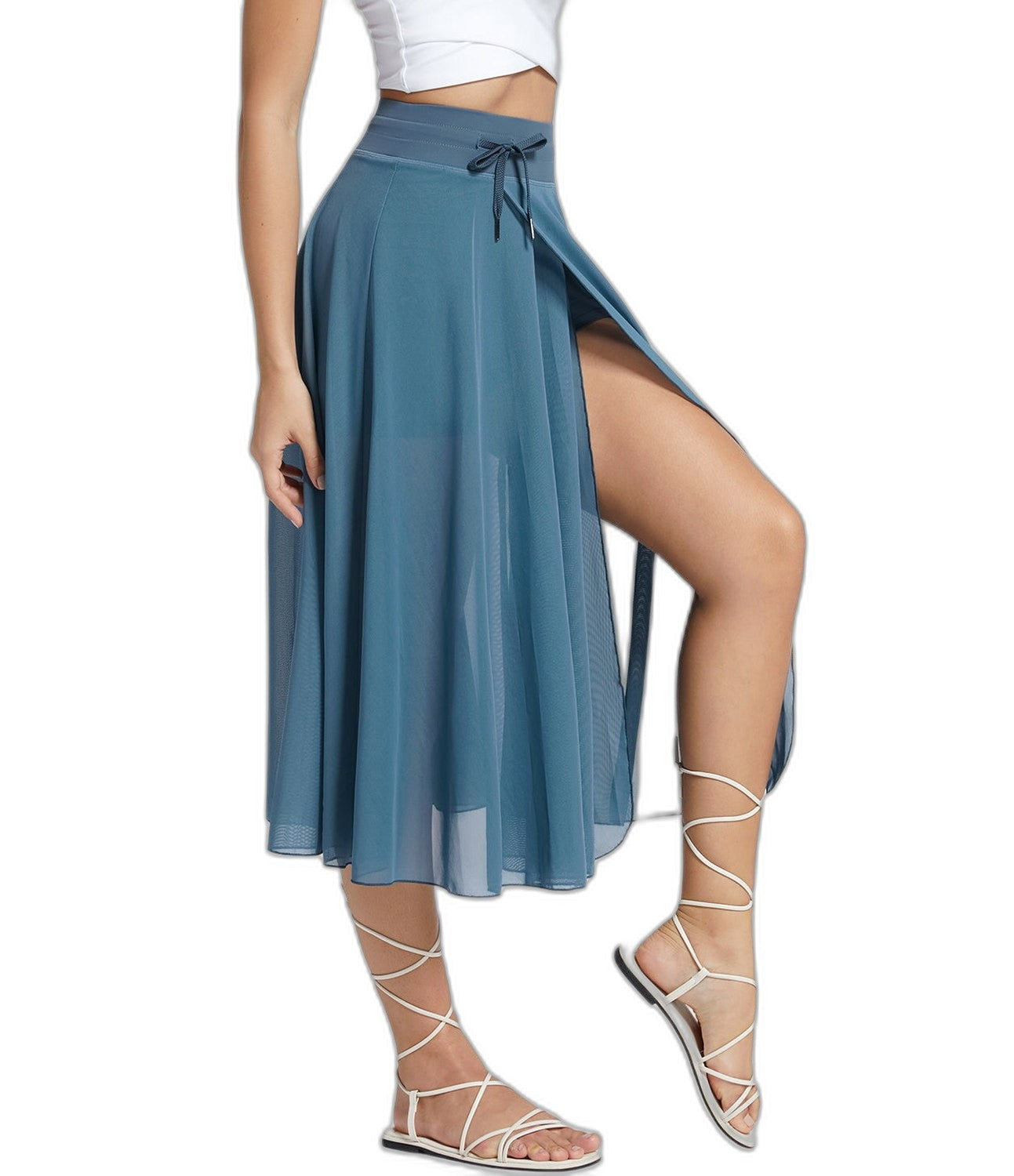 Effortless Sage Green Chiffon Midi Skirt for Women with A Line Flowing Casual Style