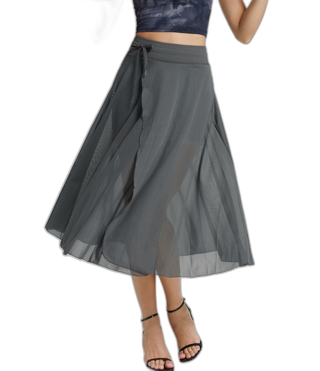 Effortless Sage Green Chiffon Midi Skirt for Women with A Line Flowing Casual Style