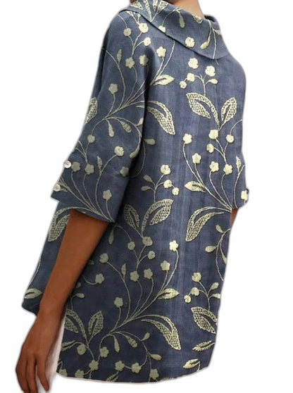 Effortless Sage Green Floral Blouse for Women with Collared Short Sleeve Oversized Casual Style
