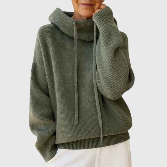 Effortless Sage Green Knit Hoodie for Women with Cowl Neck Long Sleeve Oversized Casual Style