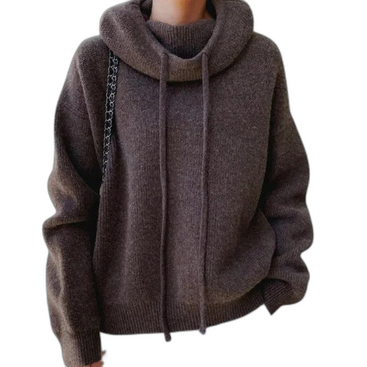Effortless Sage Green Knit Hoodie for Women with Cowl Neck Long Sleeve Oversized Casual Style