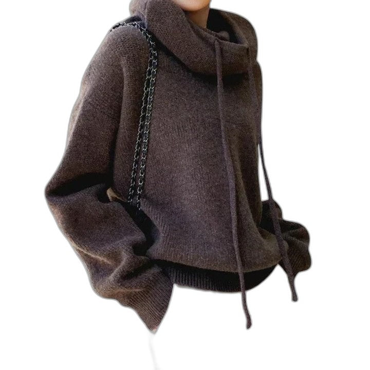 Effortless Sage Green Knit Hoodie for Women with Cowl Neck Long Sleeve Oversized Casual Style