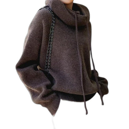 Effortless Sage Green Knit Hoodie for Women with Cowl Neck Long Sleeve Oversized Casual Style