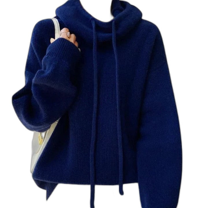 Effortless Sage Green Knit Hoodie for Women with Cowl Neck Long Sleeve Oversized Casual Style