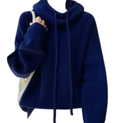 Effortless Sage Green Knit Hoodie for Women with Cowl Neck Long Sleeve Oversized Casual Style