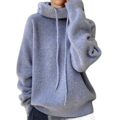 Effortless Sage Green Knit Hoodie for Women with Cowl Neck Long Sleeve Oversized Casual Style