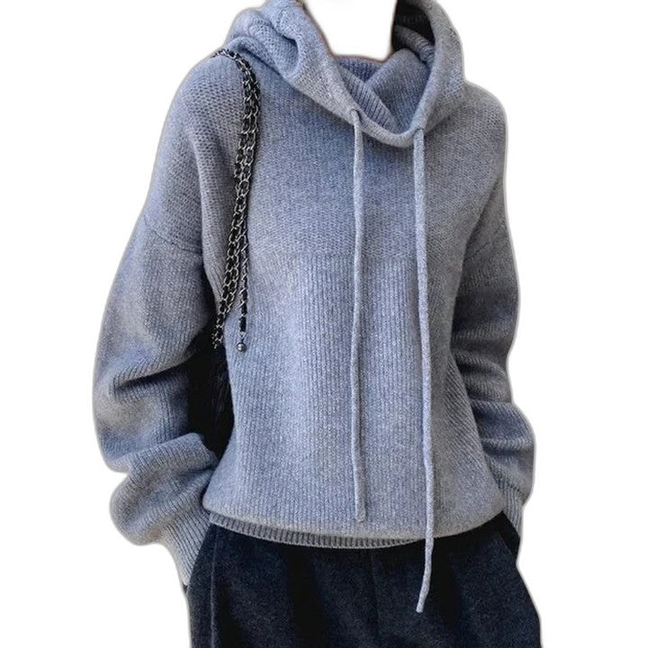 Effortless Sage Green Knit Hoodie for Women with Cowl Neck Long Sleeve Oversized Casual Style