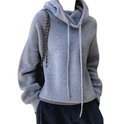 Effortless Sage Green Knit Hoodie for Women with Cowl Neck Long Sleeve Oversized Casual Style