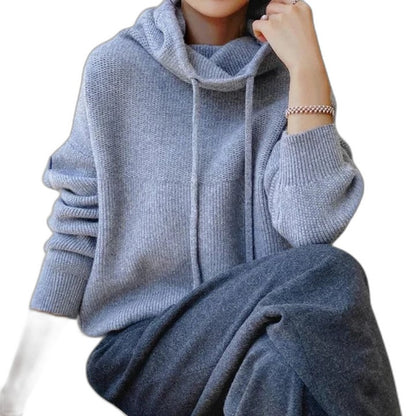 Effortless Sage Green Knit Hoodie for Women with Cowl Neck Long Sleeve Oversized Casual Style