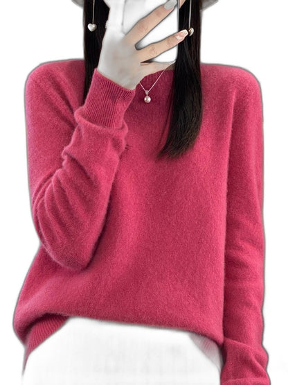 Effortless Sage Green Knit Sweater for Women with Crew Neck Long Sleeve Casual Style