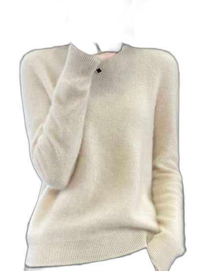 Effortless Sage Green Knit Sweater for Women with Crew Neck Long Sleeve Casual Style