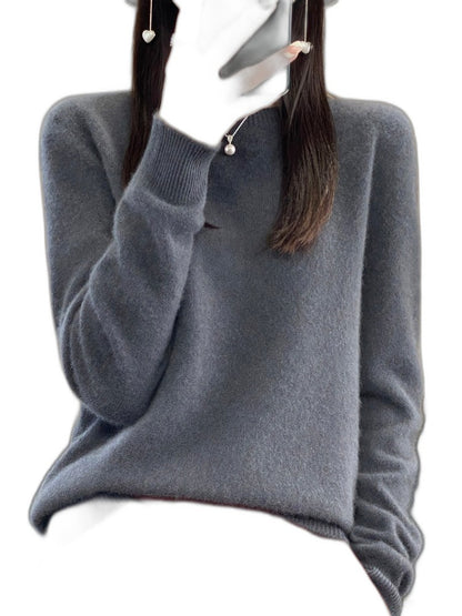 Effortless Sage Green Knit Sweater for Women with Crew Neck Long Sleeve Casual Style