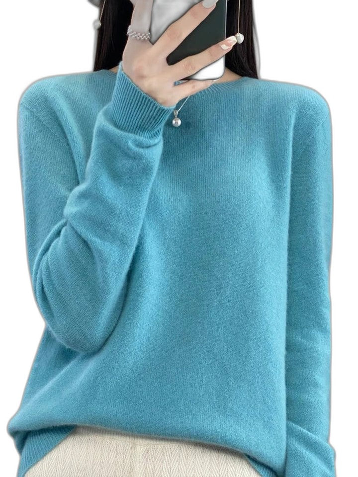 Effortless Sage Green Knit Sweater for Women with Crew Neck Long Sleeve Casual Style