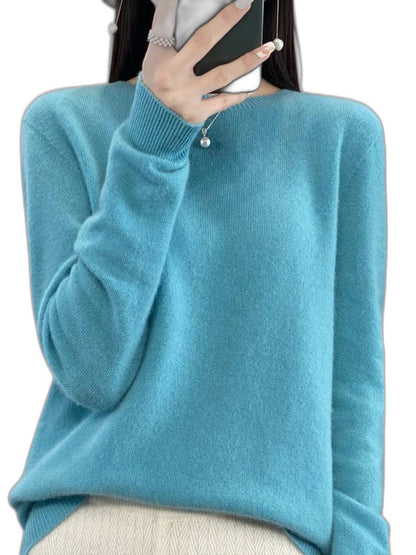 Effortless Sage Green Knit Sweater for Women with Crew Neck Long Sleeve Casual Style
