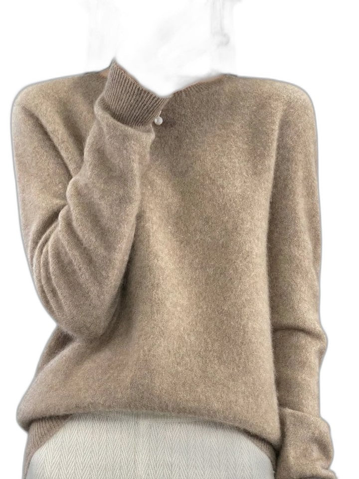 Effortless Sage Green Knit Sweater for Women with Crew Neck Long Sleeve Casual Style