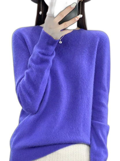 Effortless Sage Green Knit Sweater for Women with Crew Neck Long Sleeve Casual Style