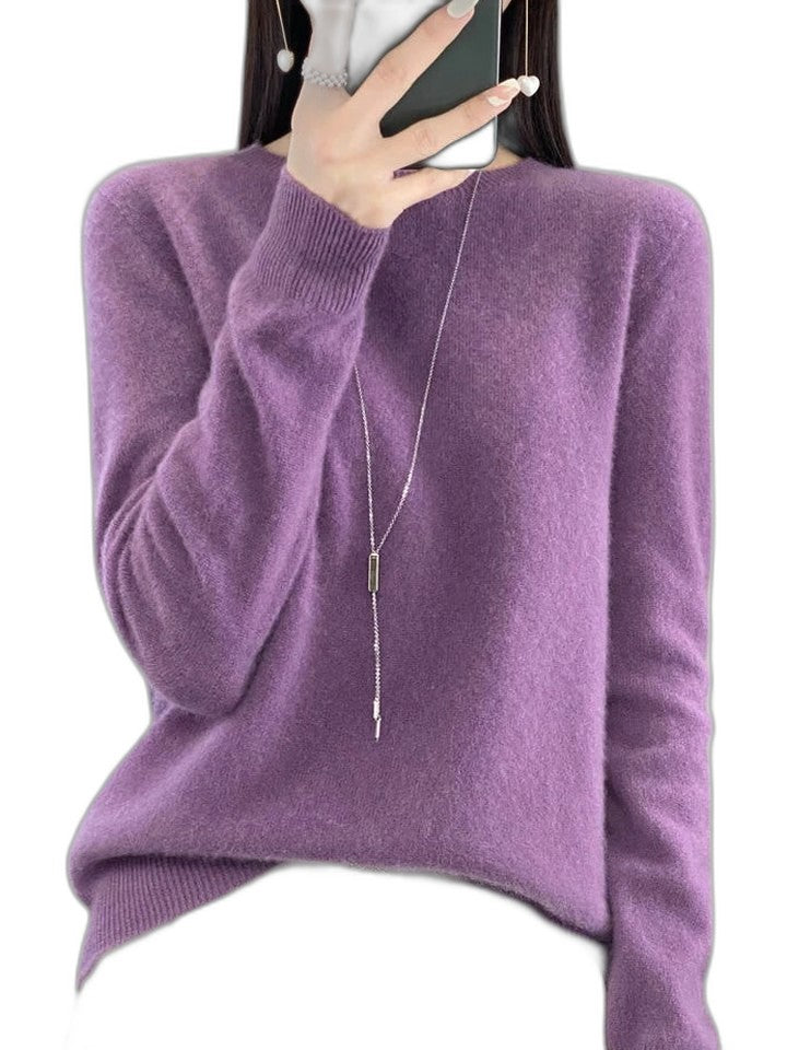 Effortless Sage Green Knit Sweater for Women with Crew Neck Long Sleeve Casual Style