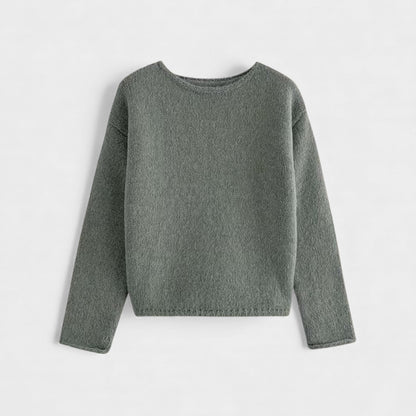 Effortless Sage Green Knit Sweater for Women with Crew Neck Long Sleeve Casual Style