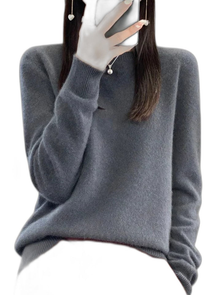 Effortless Sage Green Knit Sweater for Women with Crew Neck Long Sleeve Casual Style