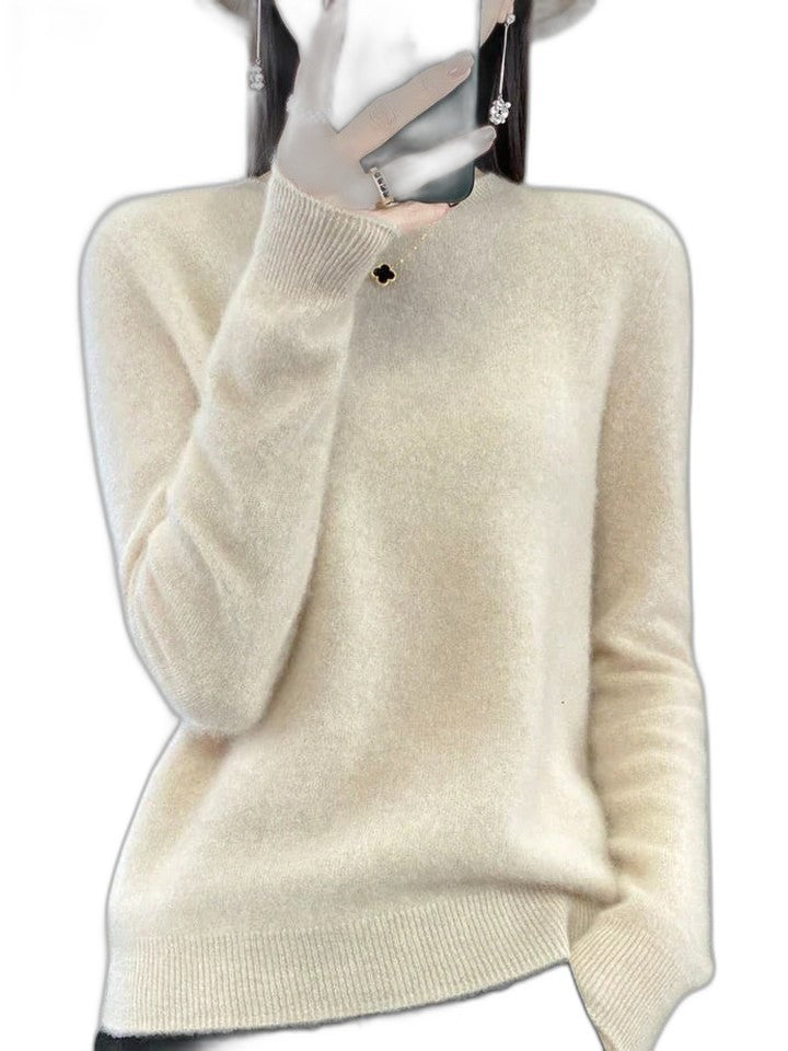 Effortless Sage Green Knit Sweater for Women with Crew Neck Long Sleeve Casual Style