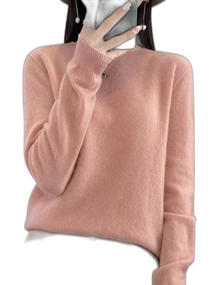 Effortless Sage Green Knit Sweater for Women with Crew Neck Long Sleeve Casual Style