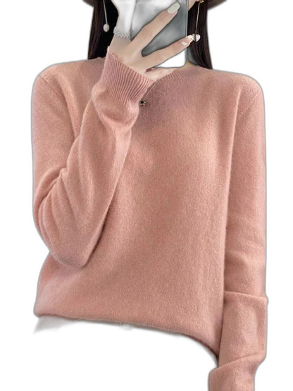 Effortless Sage Green Knit Sweater for Women with Crew Neck Long Sleeve Casual Style