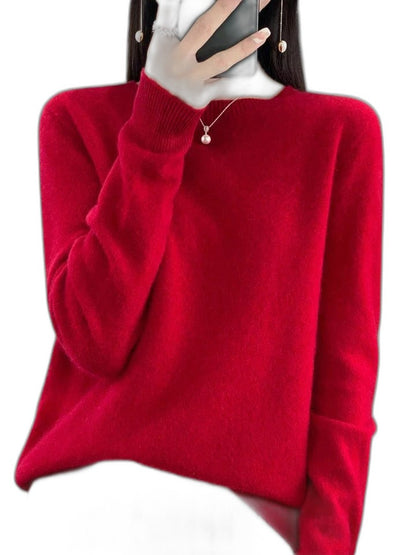 Effortless Sage Green Knit Sweater for Women with Crew Neck Long Sleeve Casual Style