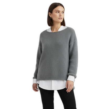 Effortless Sage Green Knit Sweater for Women with Crew Neck Long Sleeve Casual Style