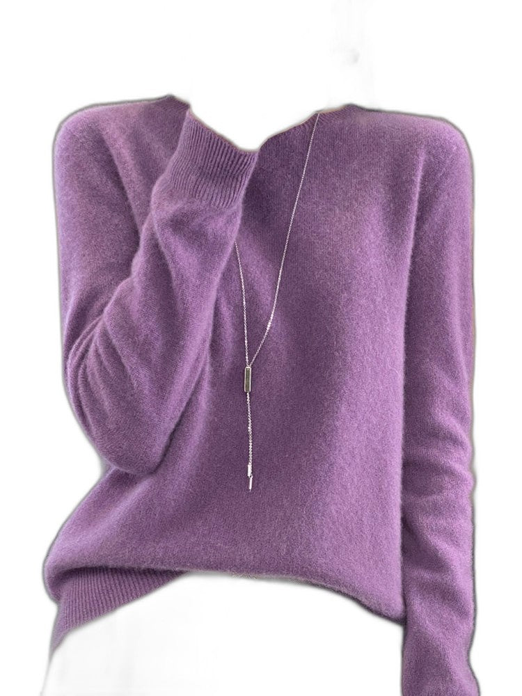 Effortless Sage Green Knit Sweater for Women with Crew Neck Long Sleeve Casual Style
