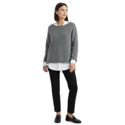 Effortless Sage Green Knit Sweater for Women with Crew Neck Long Sleeve Casual Style