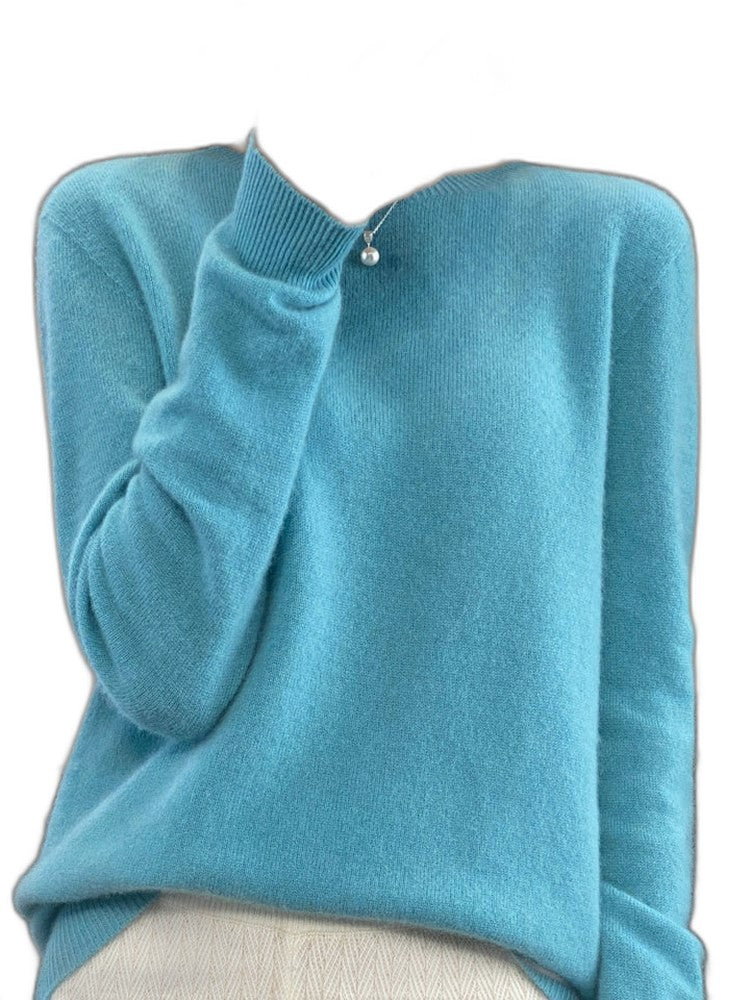 Effortless Sage Green Knit Sweater for Women with Crew Neck Long Sleeve Casual Style