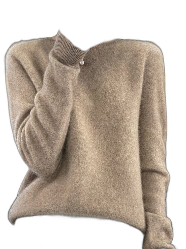 Effortless Sage Green Knit Sweater for Women with Crew Neck Long Sleeve Casual Style