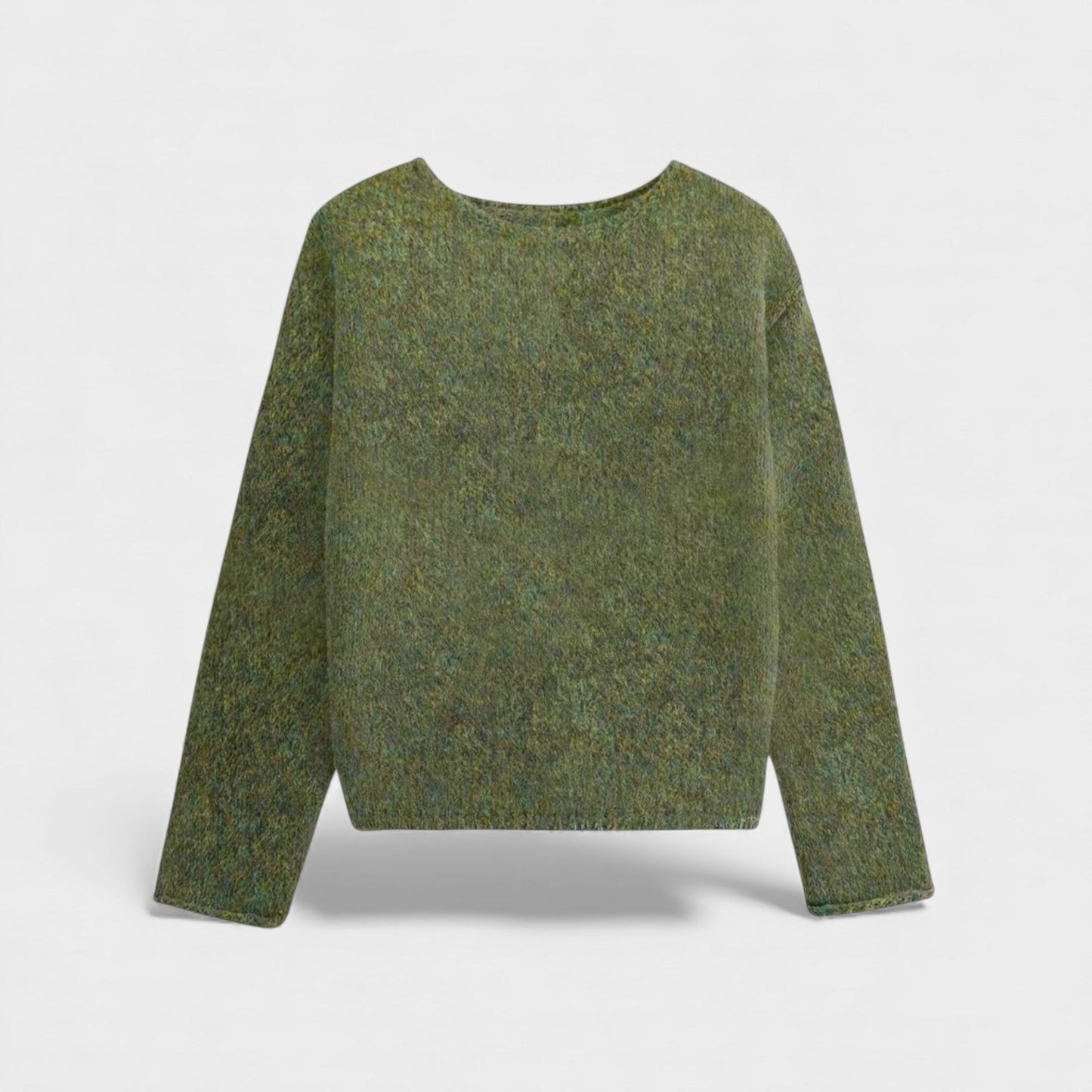 Effortless Sage Green Knit Sweater for Women with Crew Neck Long Sleeve Casual Style