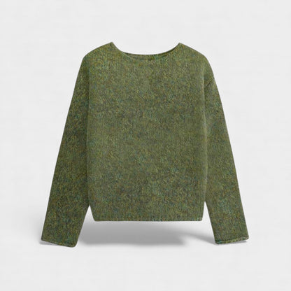 Effortless Sage Green Knit Sweater for Women with Crew Neck Long Sleeve Casual Style