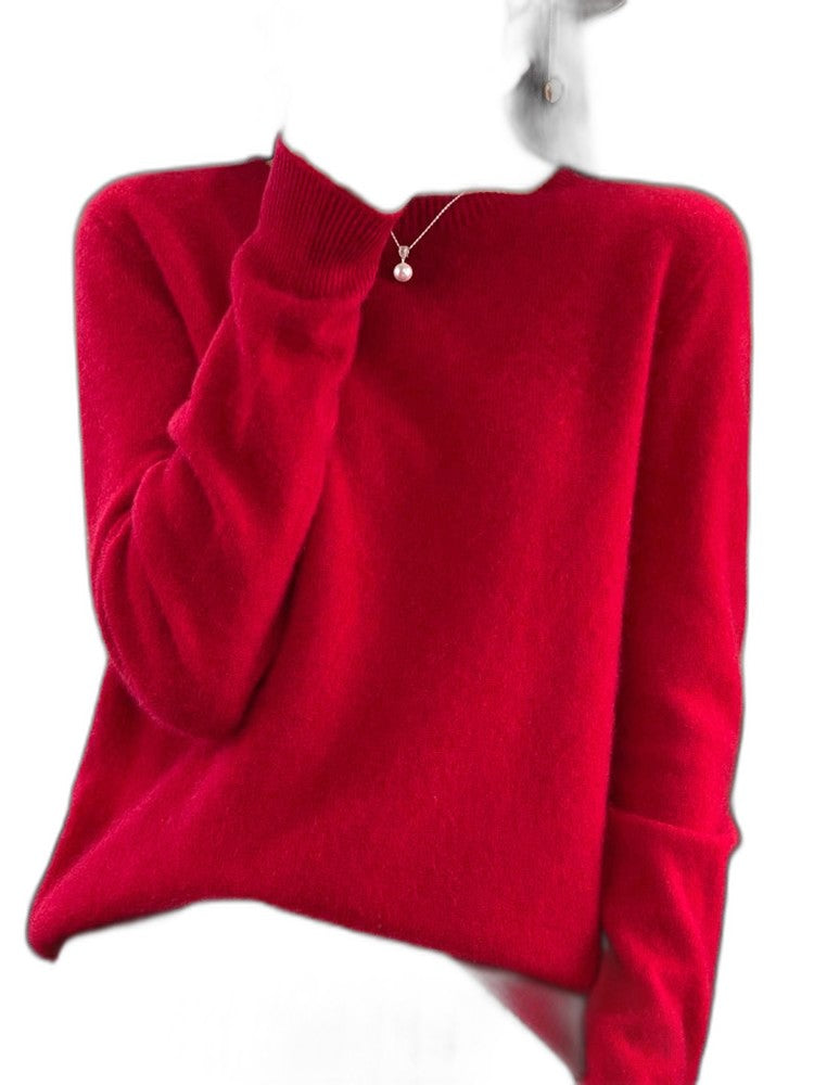 Effortless Sage Green Knit Sweater for Women with Crew Neck Long Sleeve Casual Style