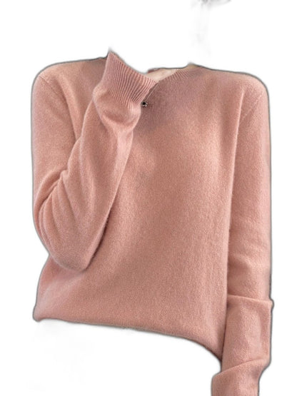 Effortless Sage Green Knit Sweater for Women with Crew Neck Long Sleeve Casual Style