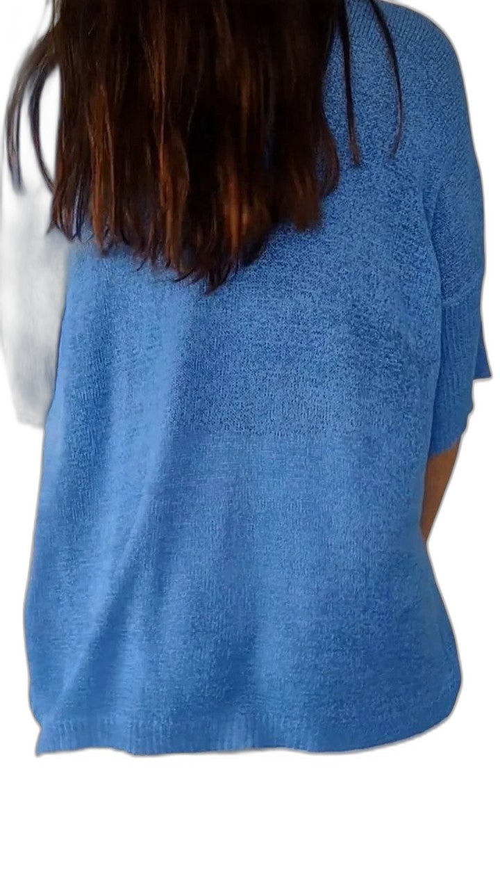 Effortless Sage Green Knit Sweater for Women with V Neck Short Sleeve Oversized Pockets Casual Style
