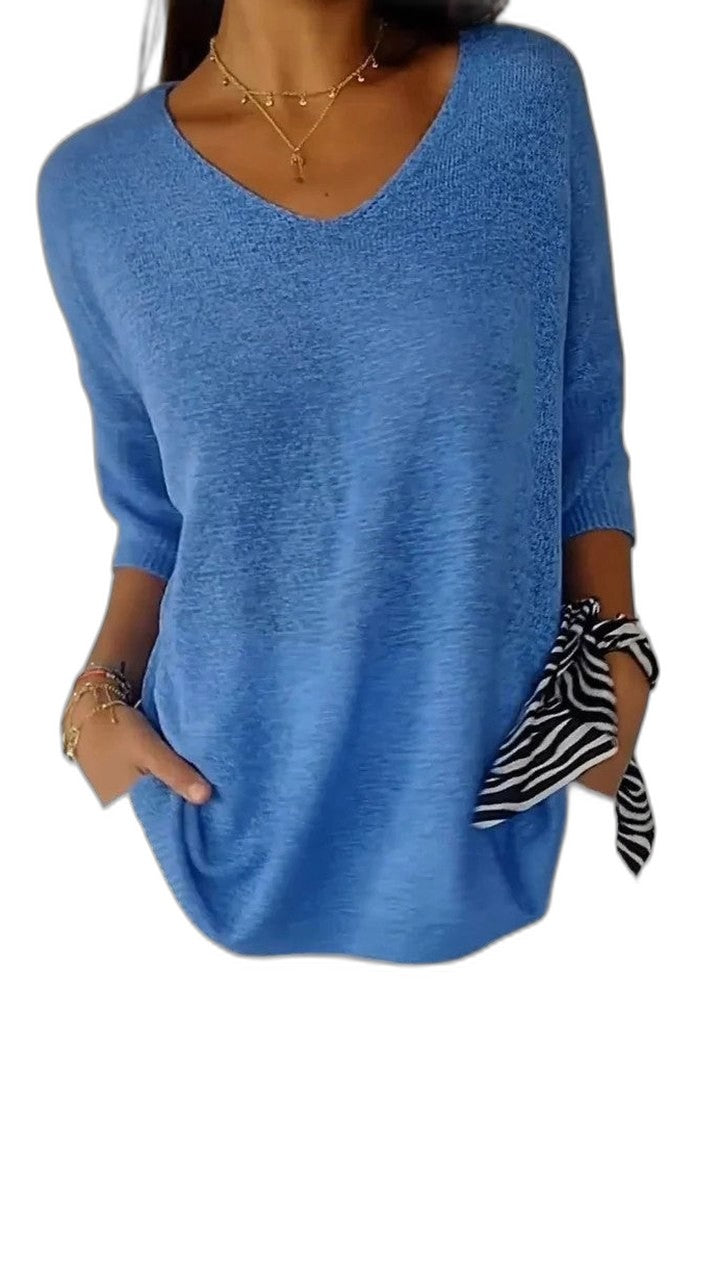 Effortless Sage Green Knit Sweater for Women with V Neck Short Sleeve Oversized Pockets Casual Style