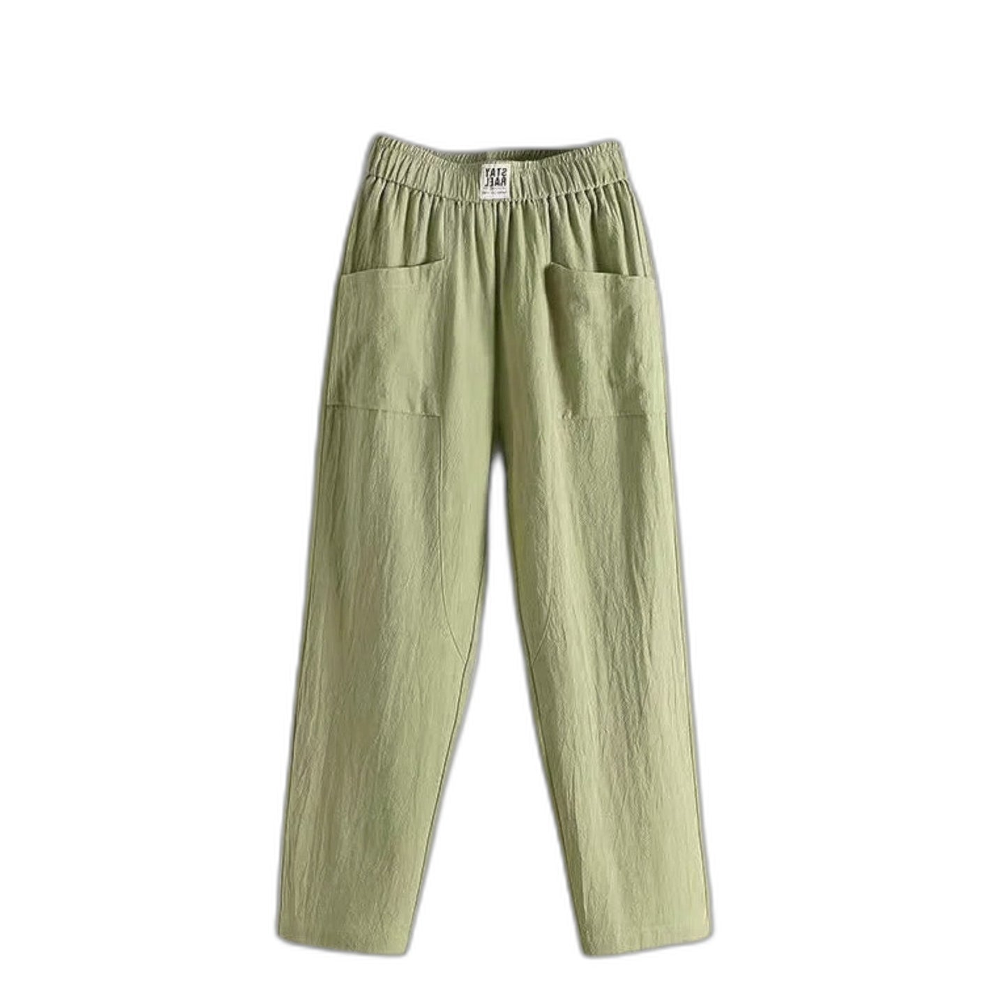 Effortless Sage Green Linen Pants for Women with High Waisted Pockets Casual Style