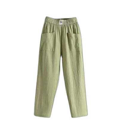 Effortless Sage Green Linen Pants for Women with High Waisted Pockets Casual Style