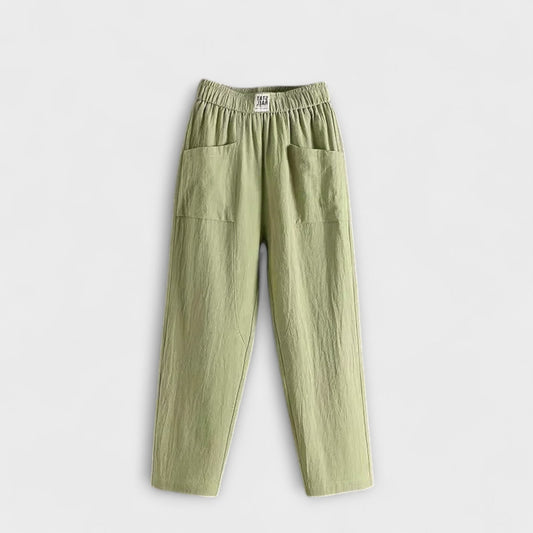 Effortless Sage Green Linen Pants for Women with High Waisted Pockets Casual Style