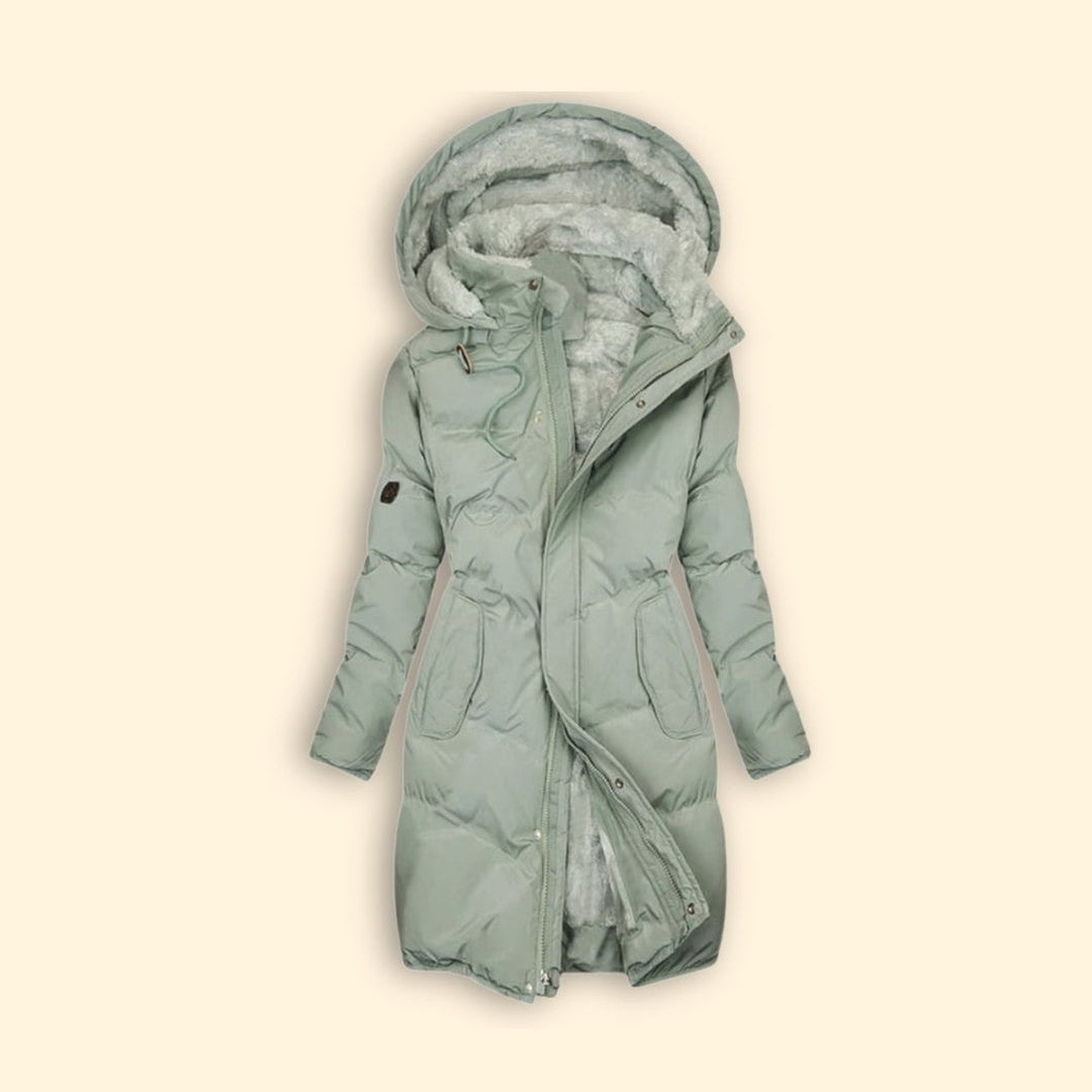 Effortless Sage Green Puffer Jacket for Women with Long Sleeve Pockets Casual Style
