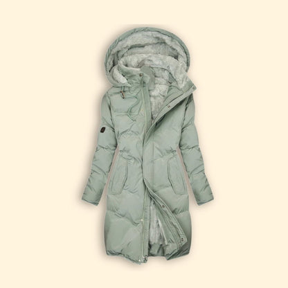 Effortless Sage Green Puffer Jacket for Women with Long Sleeve Pockets Casual Style