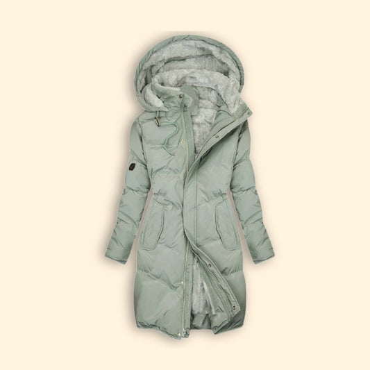 Effortless Sage Green Puffer Jacket for Women with Long Sleeve Pockets Casual Style