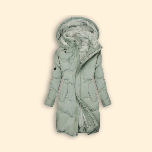 Effortless Sage Green Puffer Jacket for Women with Long Sleeve Pockets Casual Style
