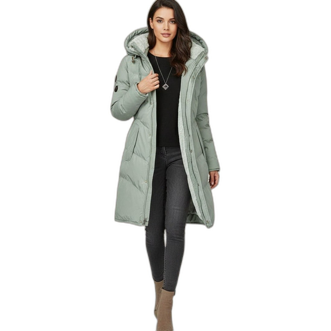 Effortless Sage Green Puffer Jacket for Women with Long Sleeve Pockets Casual Style