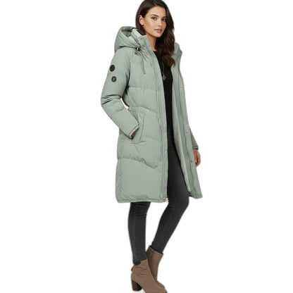Effortless Sage Green Puffer Jacket for Women with Long Sleeve Pockets Casual Style