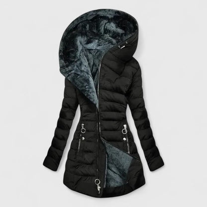 Effortless Sage Green Puffer Jacket for Women with Long Sleeve Quilted Fur Lined Casual Style