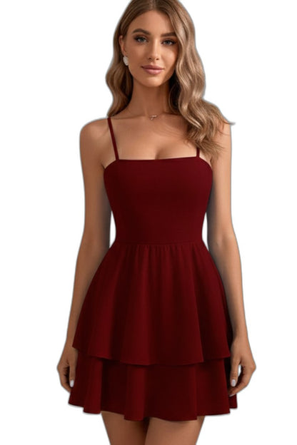 Effortless Sage Green Tank Top for Women with Square Neck Sleeveless Tiered Ruffle Peplum Casual Style