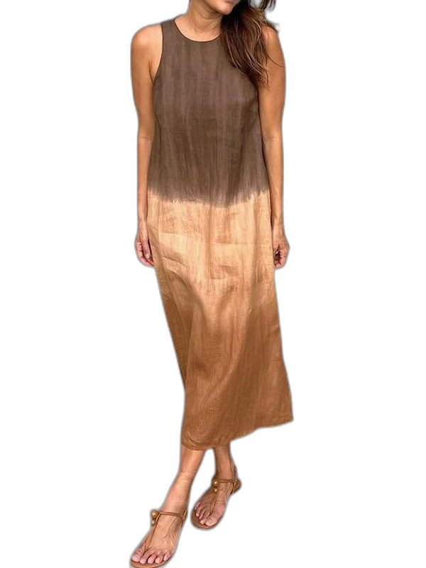 Effortless Satin Maxi Dress for Women with Crew Neck Sleeveless Bodycon Casual Style